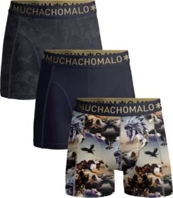 Muchachomalo Bear - Onderbroeken Heren - Boxershort Heren - Blauw Met Print - 3 Pack - Maat M