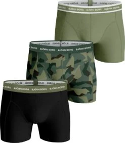 Björn Borg Boxershort Cotton Stretch - Onderbroeken - Boxer - 3 Stuks - Heren - Maat M - Groen/Zwart