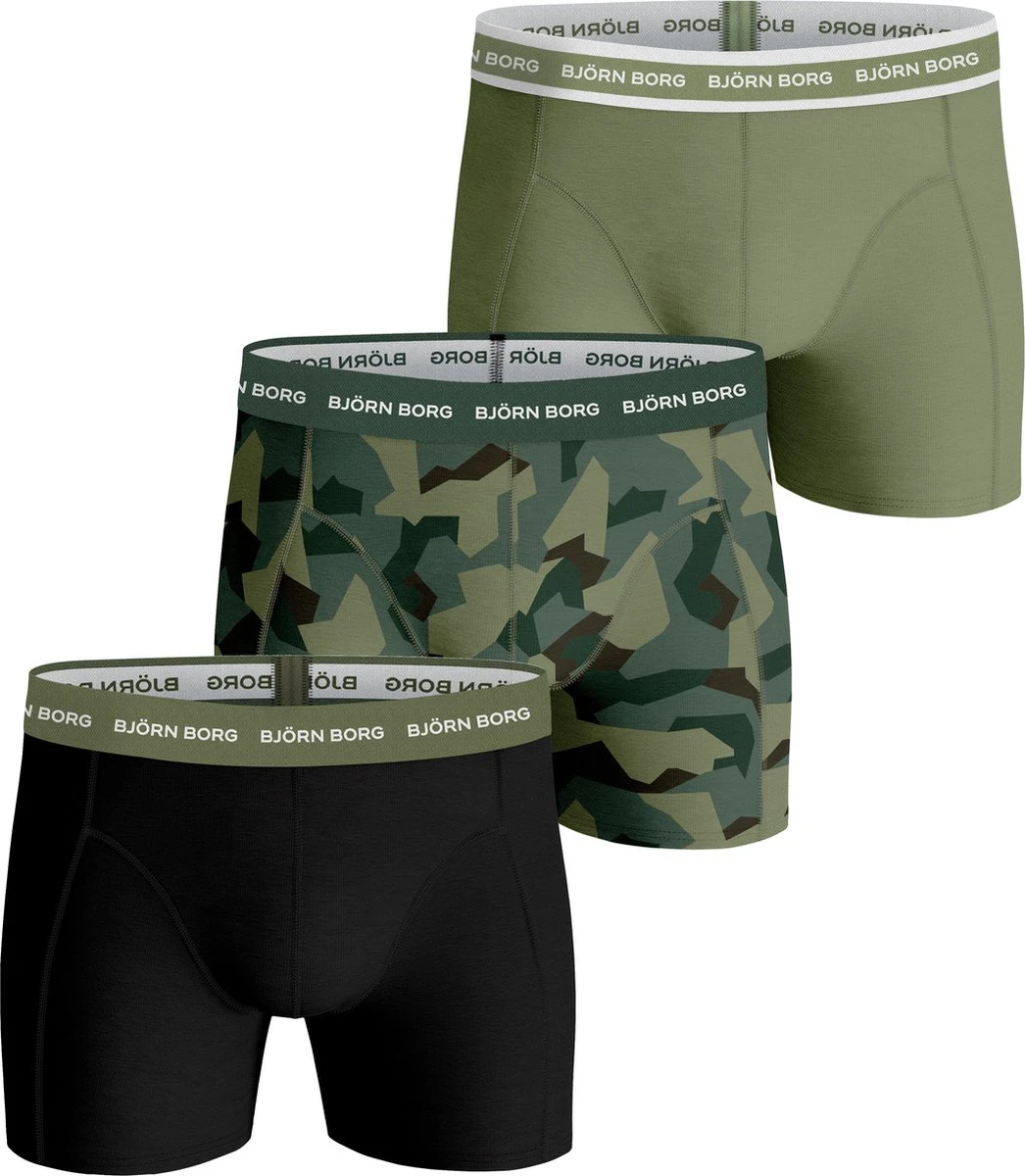 Björn Borg Boxershort Cotton Stretch - Onderbroeken - Boxer - 3 Stuks - Heren - Maat M - Groen/Zwart 3 Björn Borg Boxershort Cotton Stretch - Onderbroeken - Boxer - 3 Stuks - Heren - Maat M - Groen/Zwart