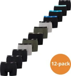 Puma Boxershorts Promo 12-pack - Zwart / Groen / Blauw - Heren Boxers Voordeelpakket - Maat XL