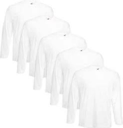 Fruit Of The Loom Value Weight Longsleeve 5 Stuks T-shirt Wit XL