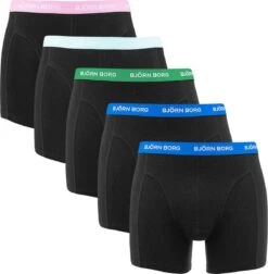 Björn Borg Boxershorts Essential ( 5-pack) - Cotton Stretch Boxers Normale Lengte - Zwart Met Gekleurde Tailleband - Maat: M