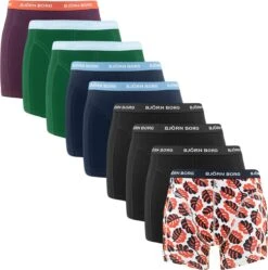 Björn Borg Boxershorts Essential (9 Pack) - Cotton Stretch Boxers Normale Lengte - Zwart - Groen - Blauw En Print - Maat: XL