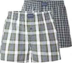 TOM TAILOR Heren Boxershorts Geweven Wijd Model Met Gulp (2-pack) - Donkergroen Geruit - Maat: XL