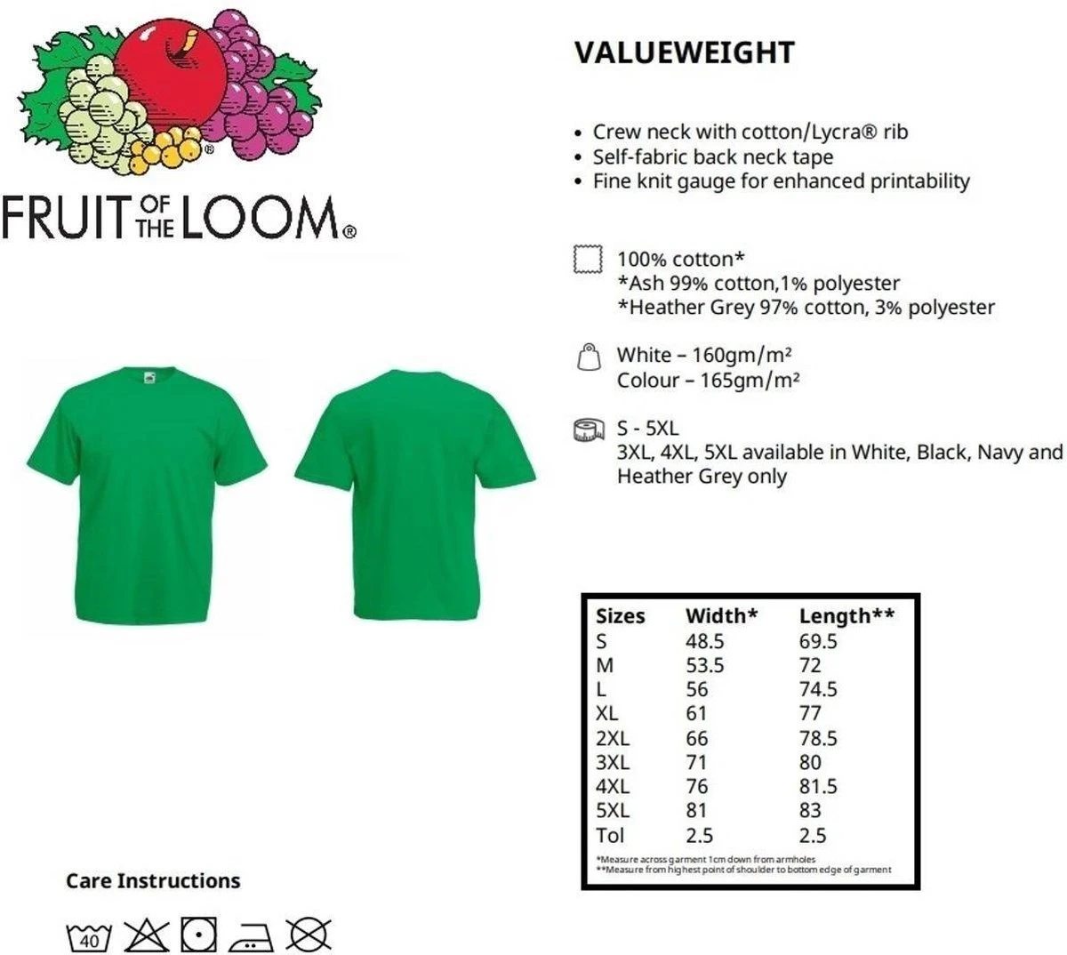 12 Pack Fruit Of The Loom Ronde Hals Heren Valueweight Wit T-shirt XL 4 12 Pack Fruit Of The Loom Ronde Hals Heren Valueweight Wit T-shirt XL – Image 2