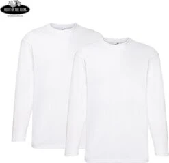 2 Pack Fruit Of The Loom Value Weight Longsleeve T-shirt Wit Maat M