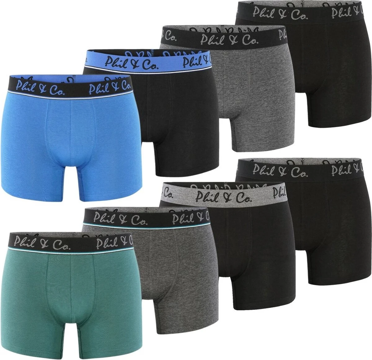 Phil & Co Boxershorts Heren Multipack 8-Pack Groen Blauw Zwart Antraciet - Maat 3XL | Onderbroek 3 Phil & Co Boxershorts Heren Multipack 8-Pack Groen Blauw Zwart Antraciet - Maat 3XL | Onderbroek