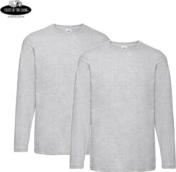 2 Pack Fruit Of The Loom Value Weight Longsleeve T-shirt Heather Grey Maat L