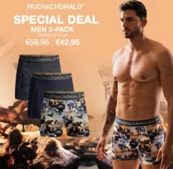 Muchachomalo Bear - Onderbroeken Heren - Boxershort Heren - Blauw Met Print - 3 Pack - Maat M -Merkloos Soldes 1200x1177