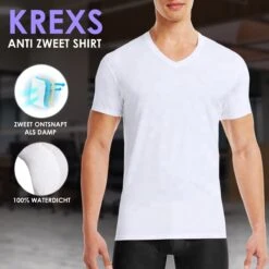 Anti Zweet Shirt – V-Hals - Krexs - Ingenaaide Okselpads – Anti Transpirant – Ondershirt - Wit - Mannen -Merkloos Soldes 1200x1200 211