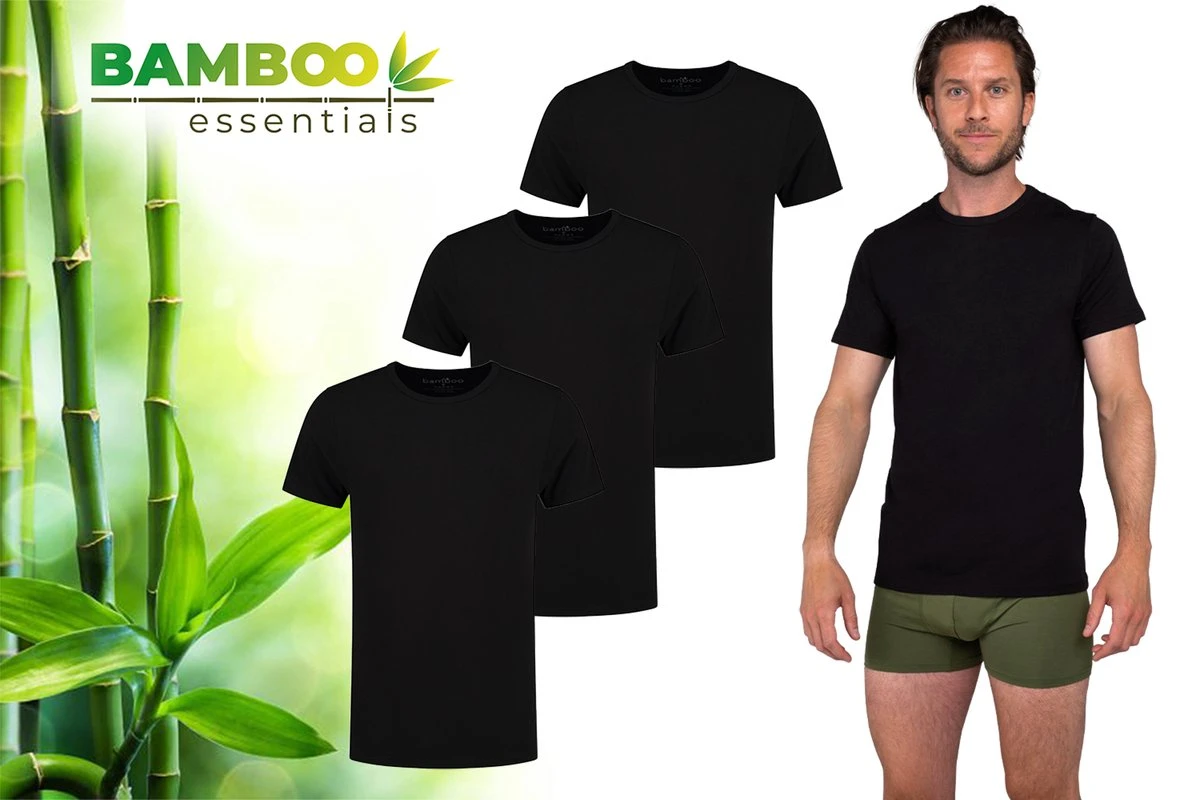 Bamboo Essentials - T Shirt Heren - Ronde Hals - 3 Stuks - Zwart - XL - Bamboe - Ondershirt Heren - Extra Lang - Anti Zweet T-shirt Heren 2 Bamboo Essentials - T Shirt Heren - Ronde Hals - 3 Stuks - Zwart - XL - Bamboe - Ondershirt Heren - Extra Lang - Anti Zweet T-shirt Heren