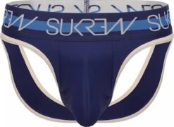 Sukrew Classic V-Thong Navy/Cream - Maat M - Sexy Heren Ondergoed - Erotische String Voor Mannen
