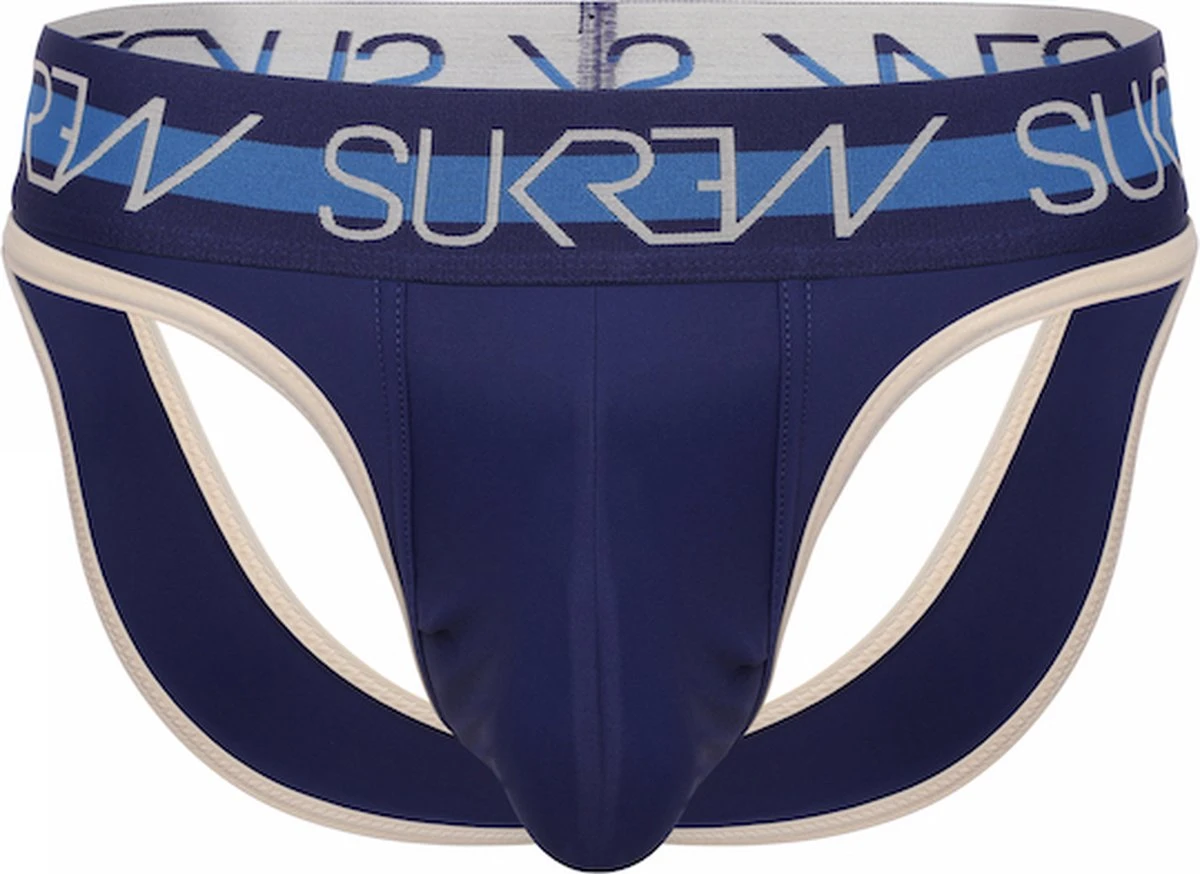 Sukrew Classic V-Thong Navy/Cream - Maat M - Sexy Heren Ondergoed - Erotische String Voor Mannen 3 Sukrew Classic V-Thong Navy/Cream - Maat M - Sexy Heren Ondergoed - Erotische String Voor Mannen