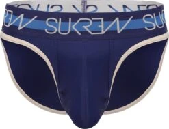 Merkloos Soldes 32 Sukrew Classic Slip Navy/Cream - Maat M - Heren Ondergoed - Onderbroek Met Grote Pouch