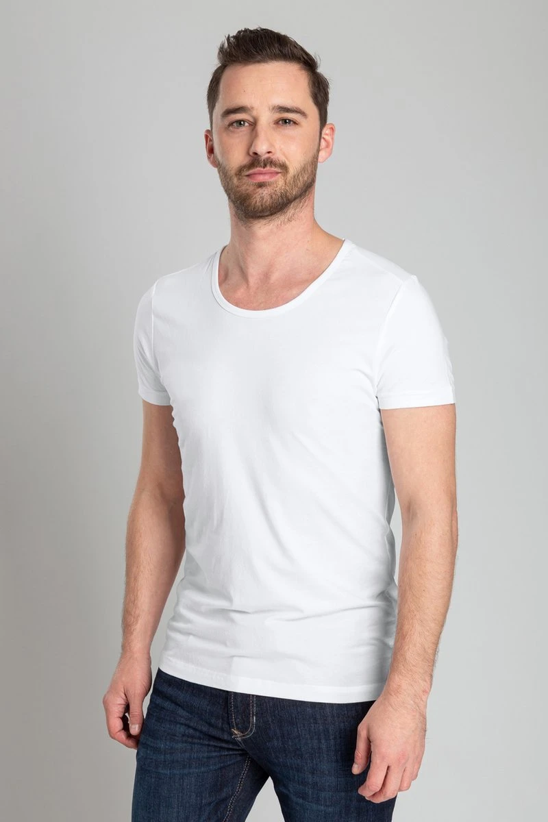 Suitable - T-shirt Wit Diepe O-hals Otaru Stretch 2-Pack - Maat L - Slim-fit 6 Suitable - T-shirt Wit Diepe O-hals Otaru Stretch 2-Pack - Maat L - Slim-fit – Image 4