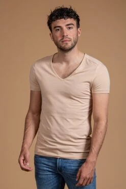 Suitable - T-shirt Beige Diepe V Hals Vitaru Stretch 2-Pack - Maat M - Slim-fit -Merkloos Soldes 800x1200 58