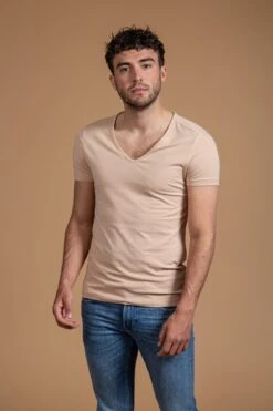 Suitable - T-shirt Beige Diepe V Hals Vitaru Stretch 2-Pack - Maat M - Slim-fit -Merkloos Soldes 800x1200 59