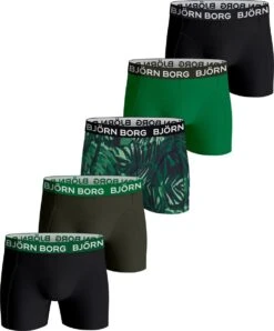 Björn Borg Boxershort Cotton Stretch- Onderbroeken - Boxer - 5 Stuks - Heren - Maat L - Groen/Zwart