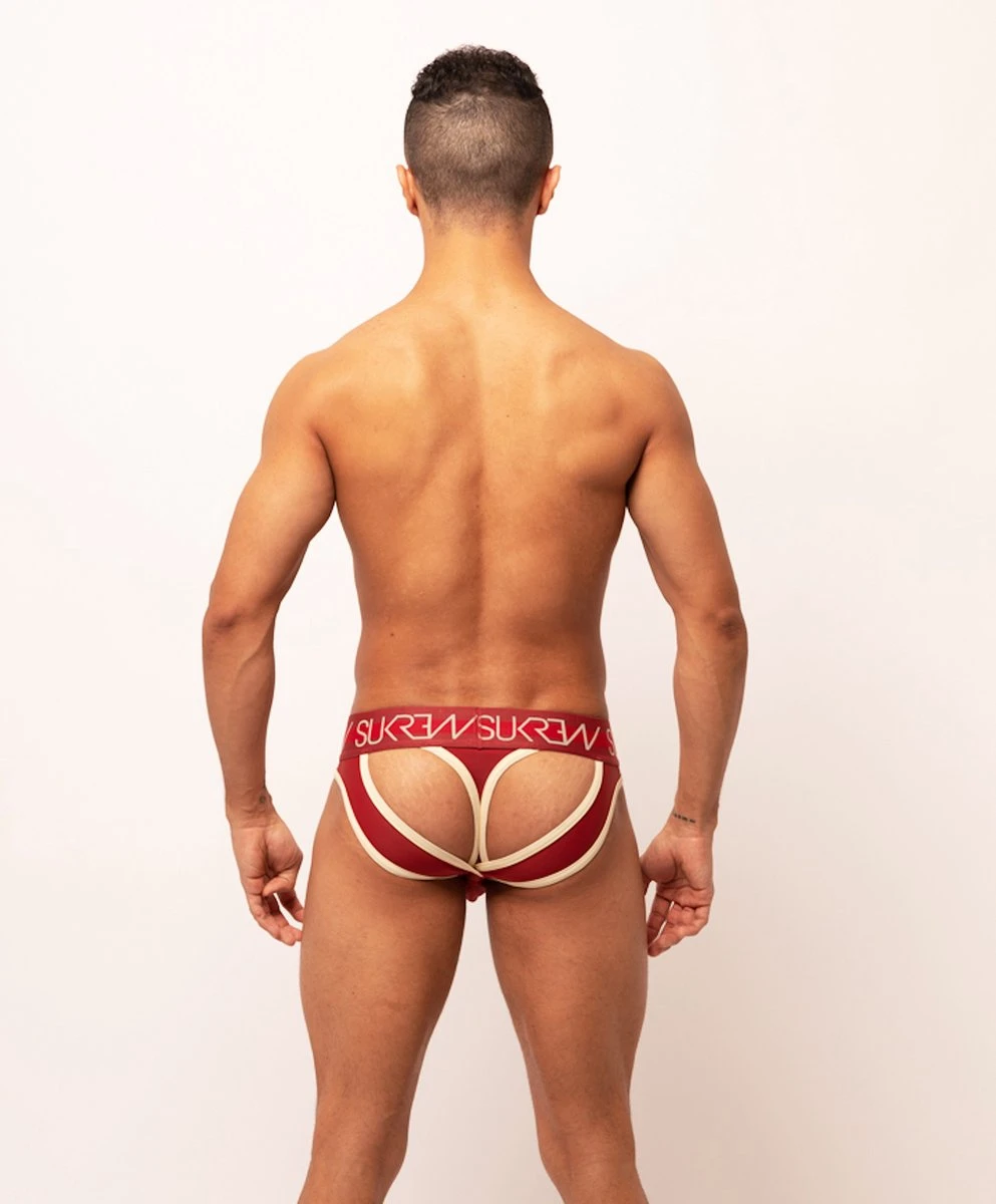 Sukrew Classic V-Thong Burgundy/Cream - Maat M - Sexy Heren Ondergoed - Erotische String Voor Mannen 6 Sukrew Classic V-Thong Burgundy/Cream - Maat M - Sexy Heren Ondergoed - Erotische String Voor Mannen – Image 4