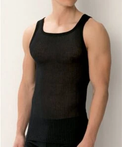 Merkloos Hemden Heren - Onderhemd Heren - Heren Halterhemd - Zwart - 100% Katoen - GERIBDE - Tanktop Heren - Mouwloos - Heren Ondergoed